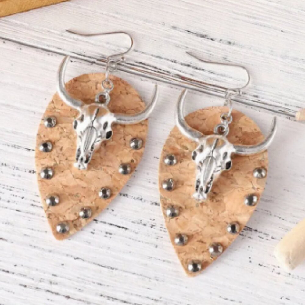 Silver Plated Bullshead - Western Style earrings